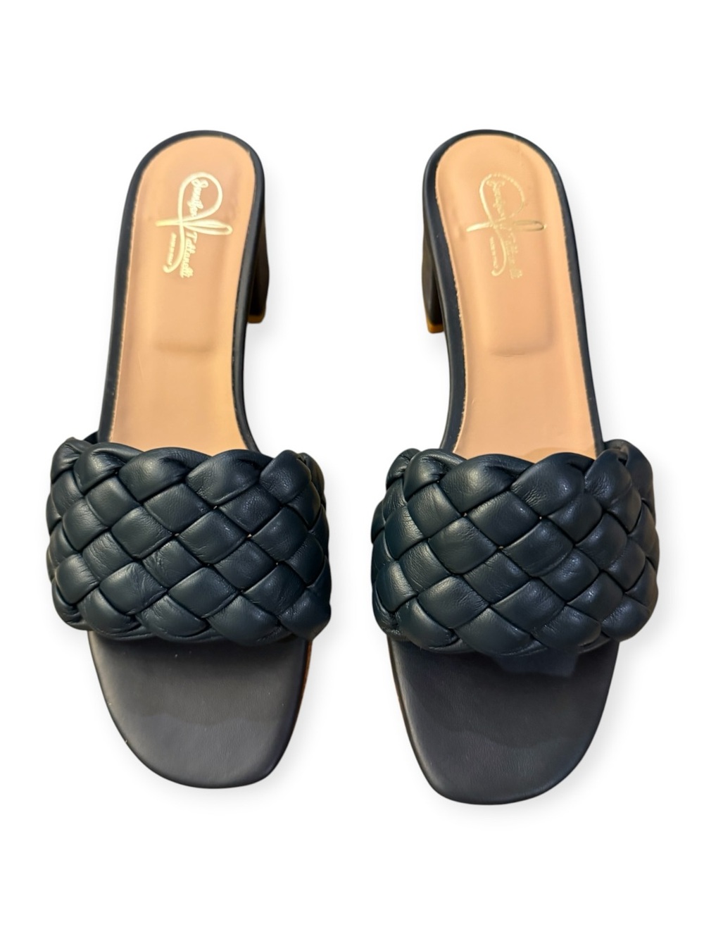 Jennifer Tattanelli Navy Blue Braided Leather Slides Size 10 / Italy 41